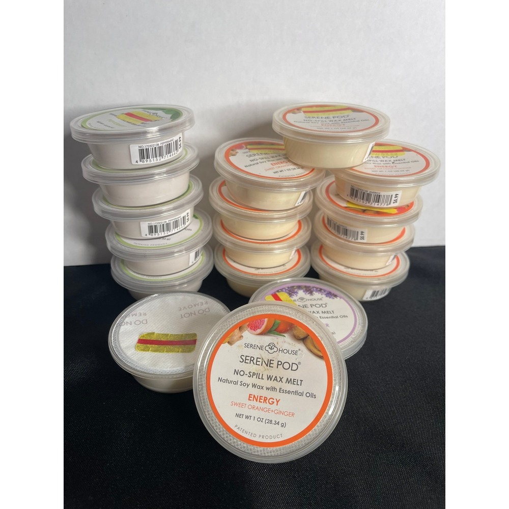 Set of 18 Serene House Pod Wax Melts Energy Lavender Sweet Orange Ginger Natural